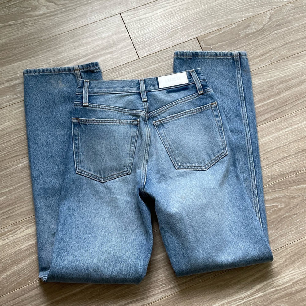 Redone 90s High Rise Loose Medium Destroyed Blue Wash Sz 24 100% Cotton EUC - Picture 3 of 13